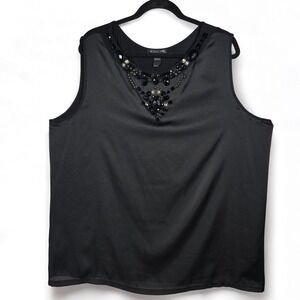 August Silk Tank Top Woman Plus Size 3X Black Embellished Beaded Evening Wear